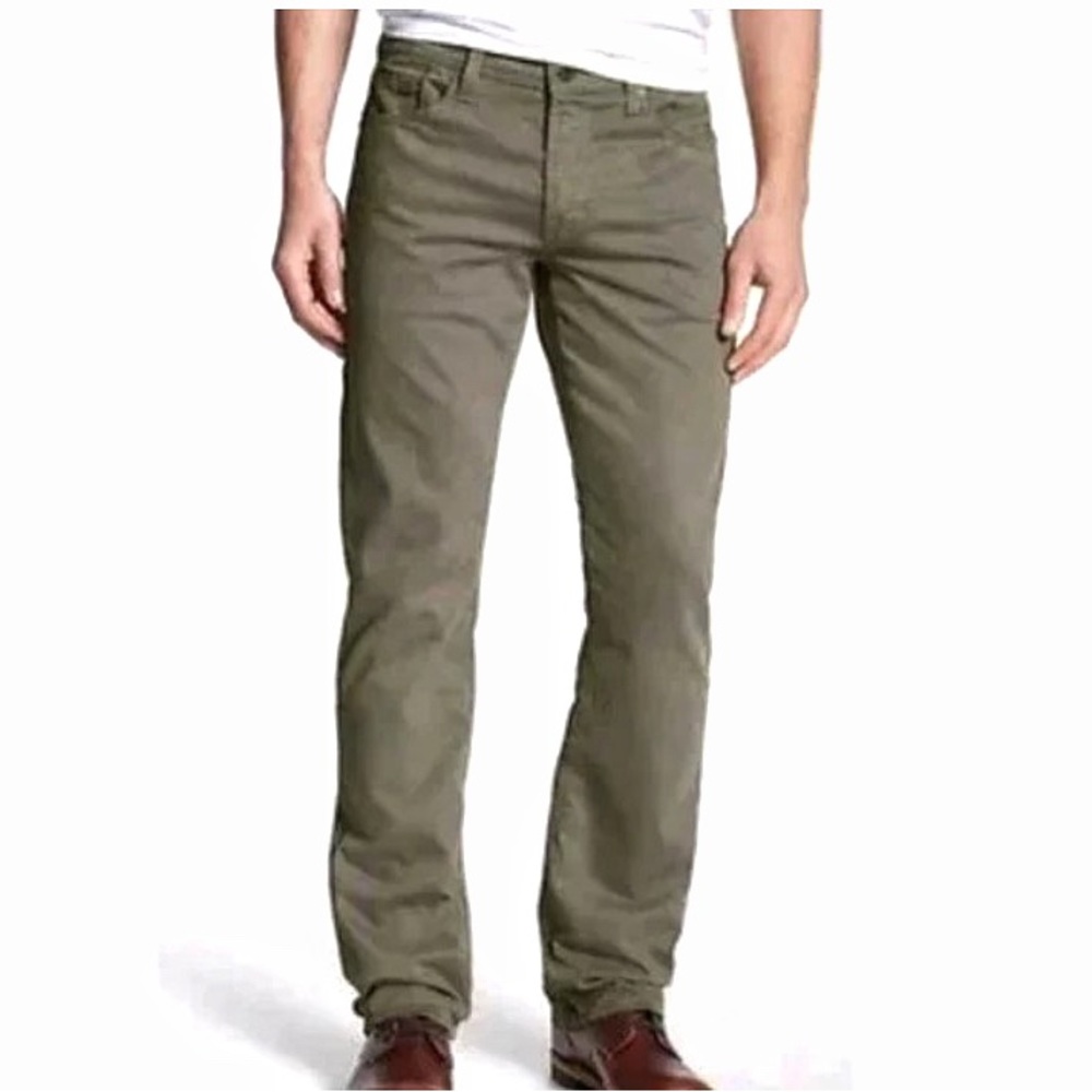 AG Adriano Goldschmeid The Protégé Straight Leg Pants Olive Green Tan Sz 36X32